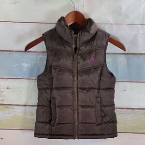 Old Navy Girls Brown Puffer Vest with Pink Logo